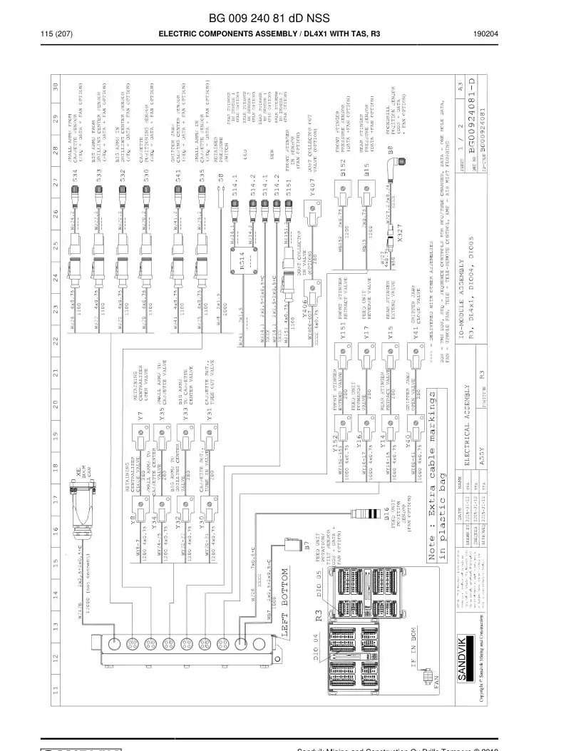 BG00924081d BG 009 240 81d Electric Components Assembly - Sandvik Technical Drawing