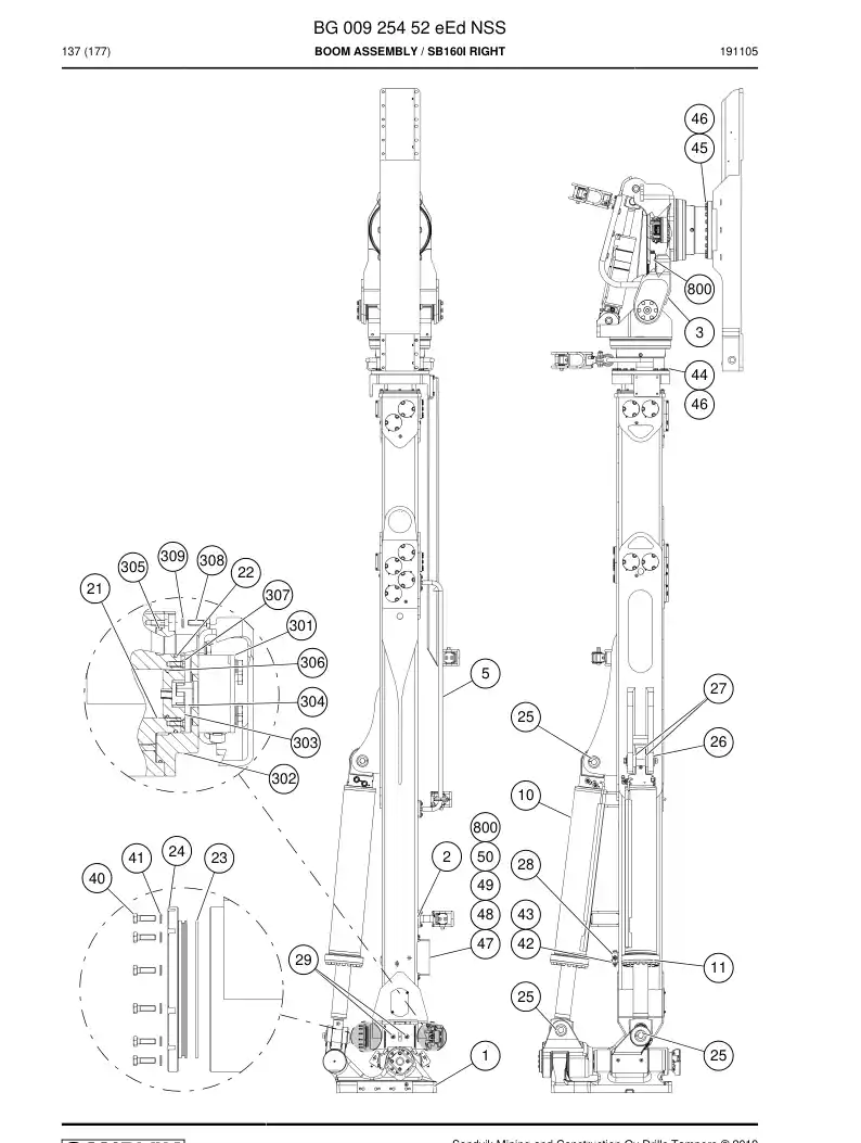 BG00925452e BG 009 254 52e Boom Assembly - Sandvik Technical Drawing