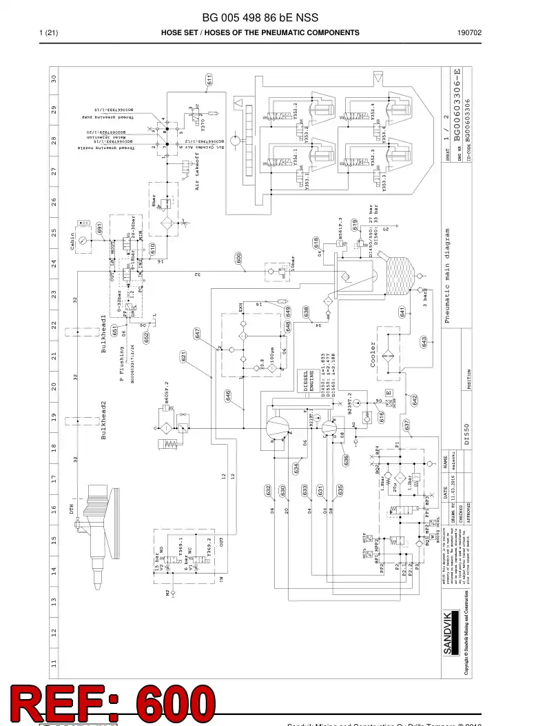 BG00925587a BG 009 255 87a Hose Assembly - Sandvik Technical Drawing