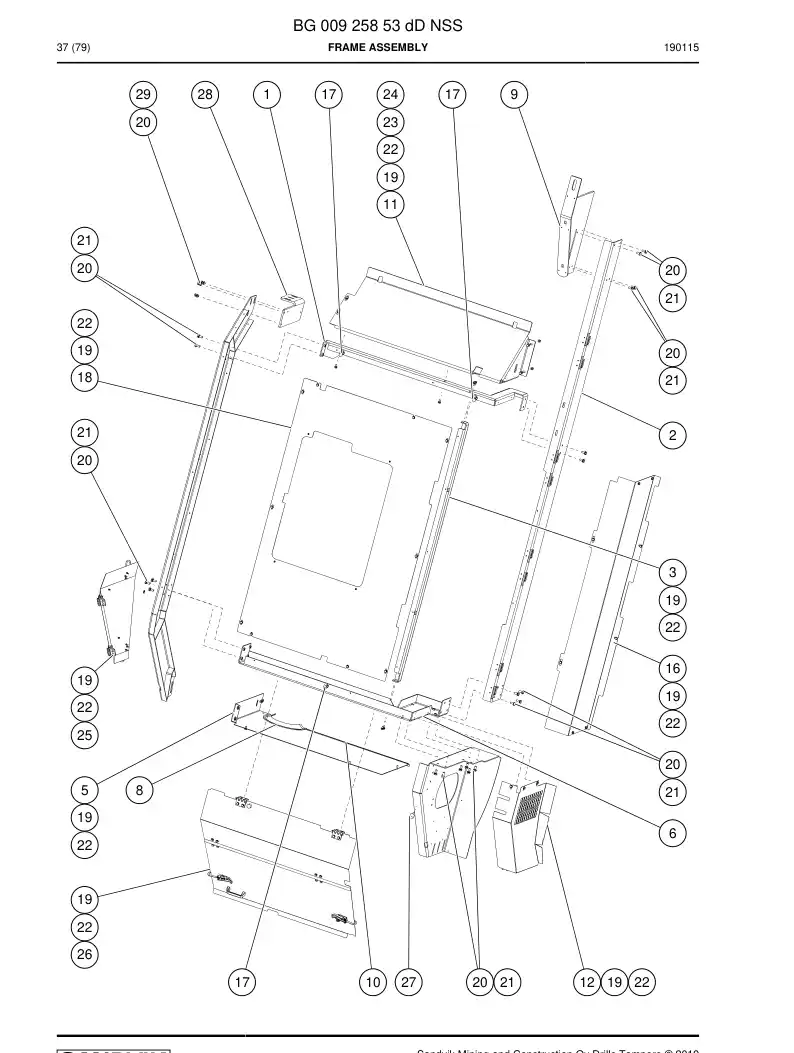 BG00925853d BG 009 258 53d Frame Assembly - Sandvik Technical Drawing