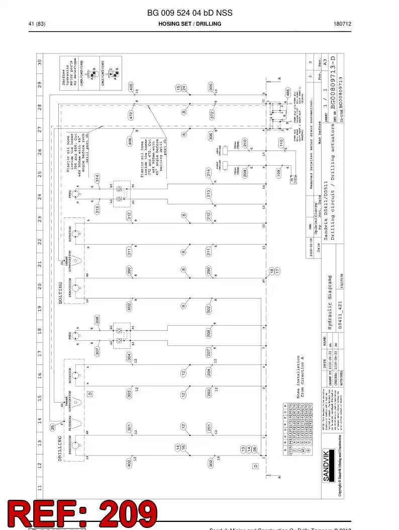 BG00929001b BG 009 290 01b Hose Assembly - Sandvik Technical Drawing
