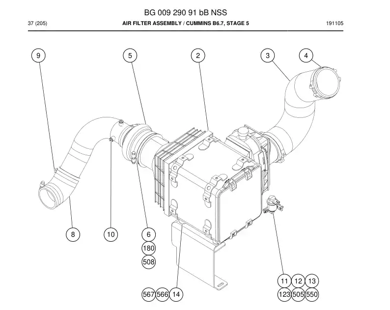 BG00929091b BG 009 290 91b Air Filter Assembly - Sandvik Technical Drawing