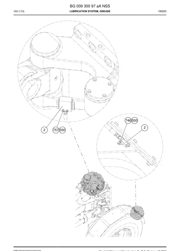 BG00930097a BG 009 300 97a Lubrication System, Grease - Sandvik Technical Drawing