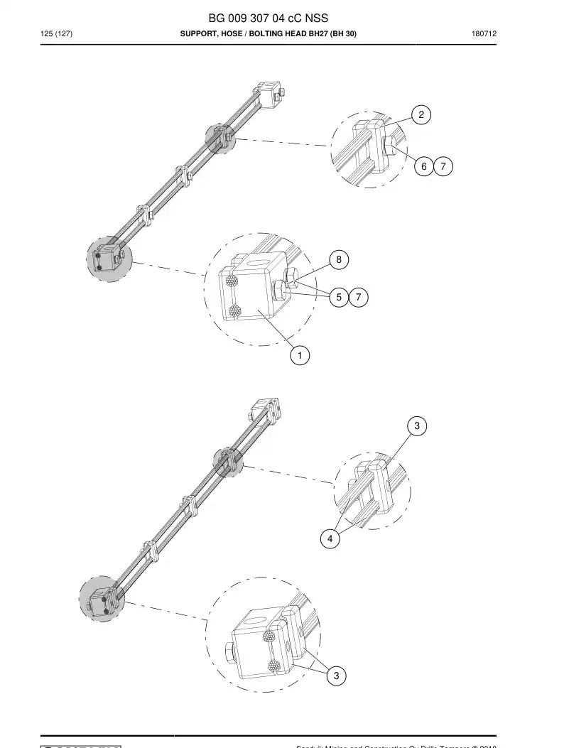 BG00930704c BG 009 307 04c Support, Hose - Sandvik Technical Drawing