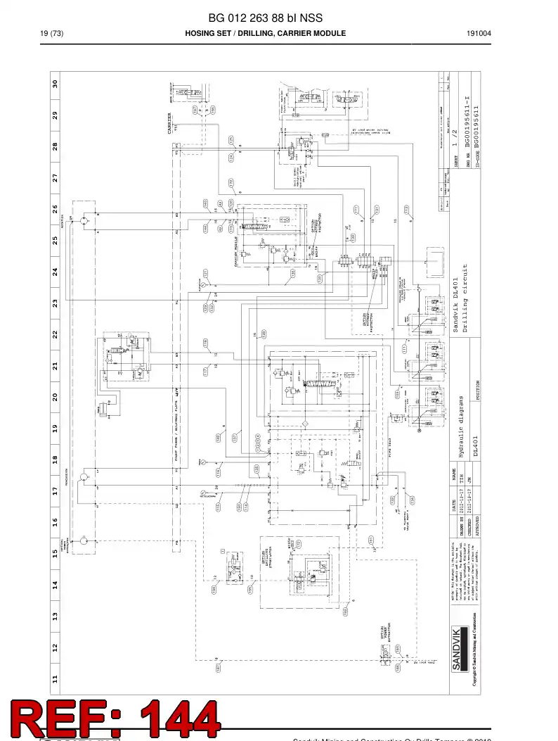 BG00930898b BG 009 308 98b Hose Assembly, Hydraulic - Sandvik Technical Drawing