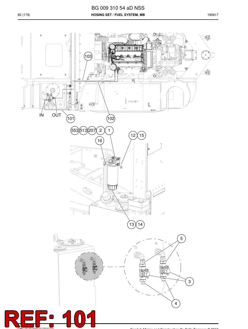 BG00931038a BG 009 310 38a Hose Assembly, Fuel - Sandvik Technical Drawing