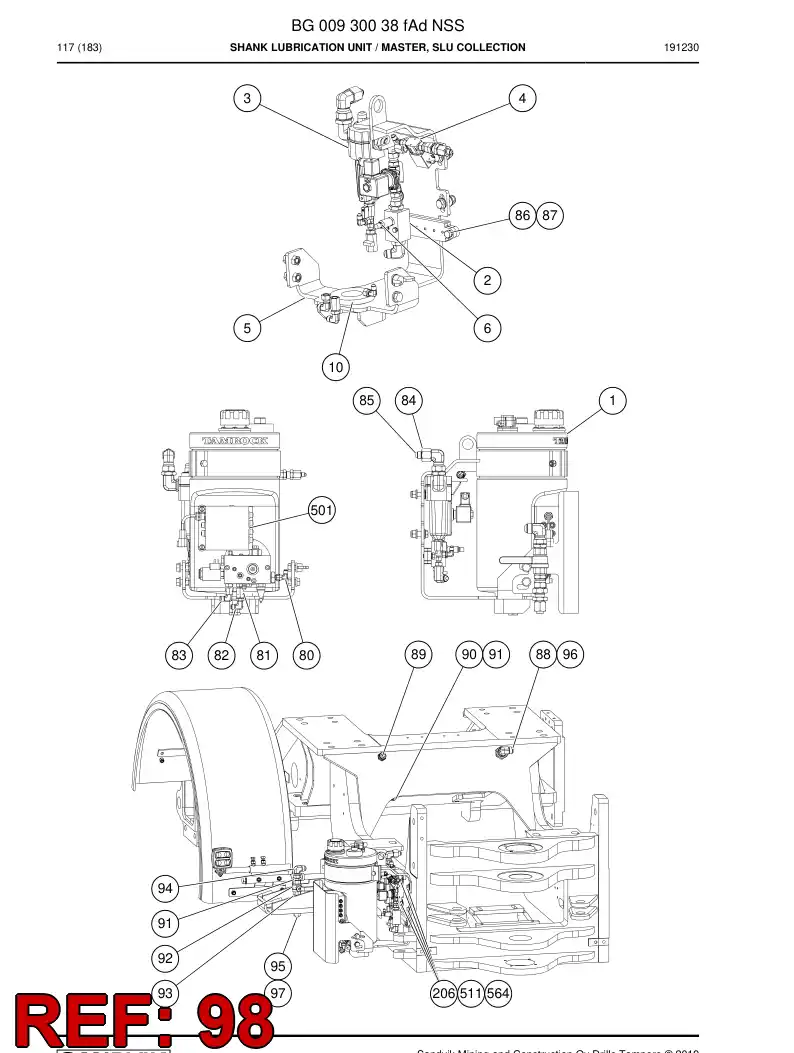 BG00931296a BG 009 312 96a Hose Assembly, Hydraulic - Sandvik Technical Drawing