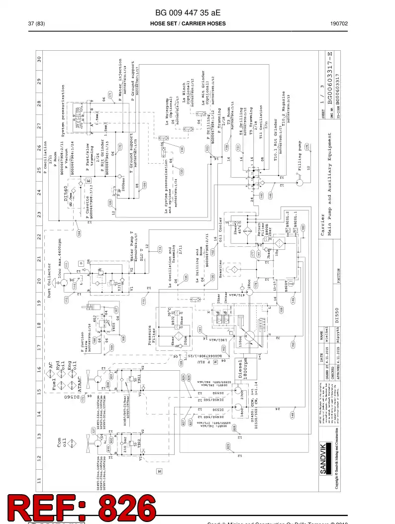 BG00932974b BG 009 329 74b Hose Assembly, Hydraulic - Sandvik Technical Drawing