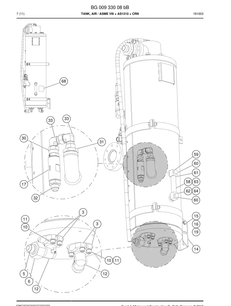 BG00933008b BG 009 330 08b Tank, Air - Sandvik Technical Drawing