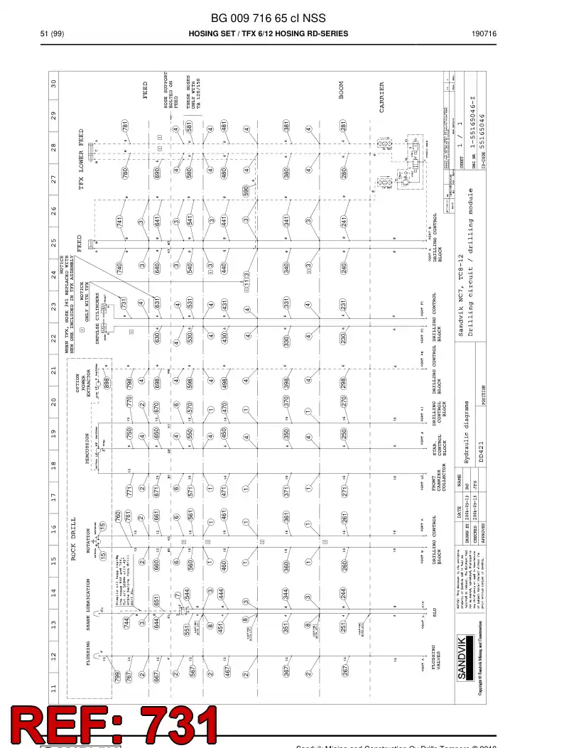 BG00935120a BG 009 351 20a Hose Assembly, Hydraulic - Sandvik Technical Drawing