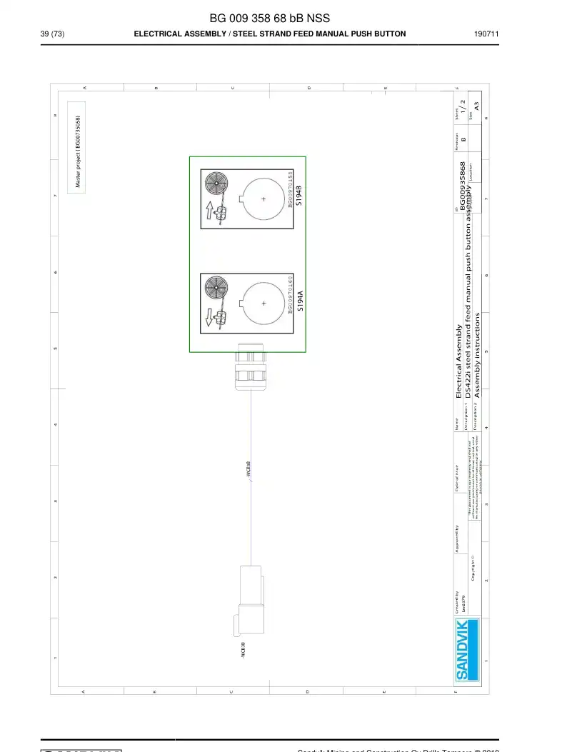 BG00935868b BG 009 358 68b Electrical Assembly - Sandvik Technical Drawing