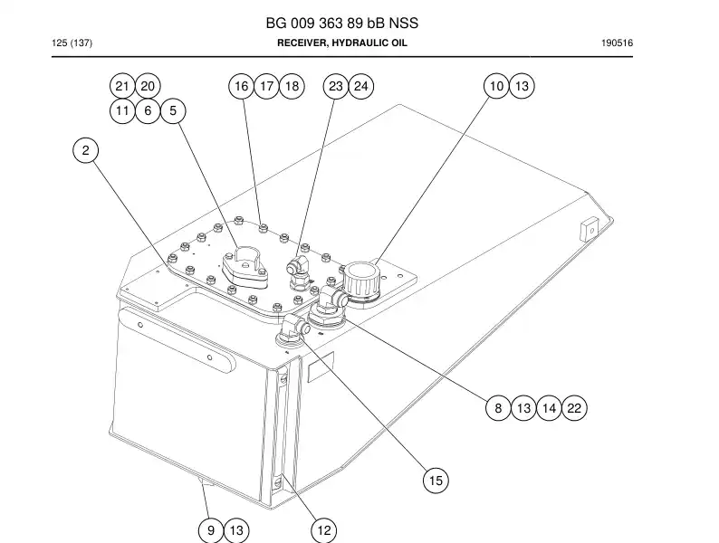 BG00936389b BG 009 363 89b Receiver, Hydraulic Oil - Sandvik Technical Drawing