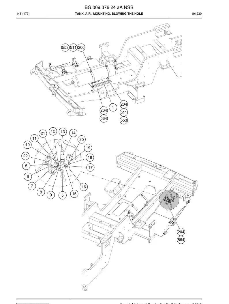 BG00937624a BG 009 376 24a Tank, Air - Sandvik Technical Drawing