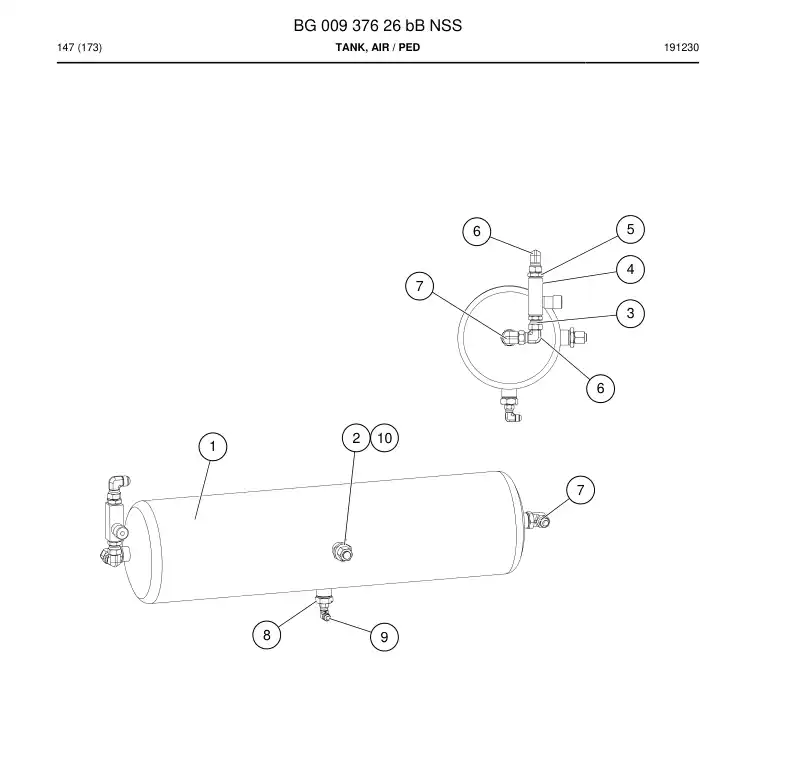 BG00937626b BG 009 376 26b Tank, Air - Sandvik Technical Drawing