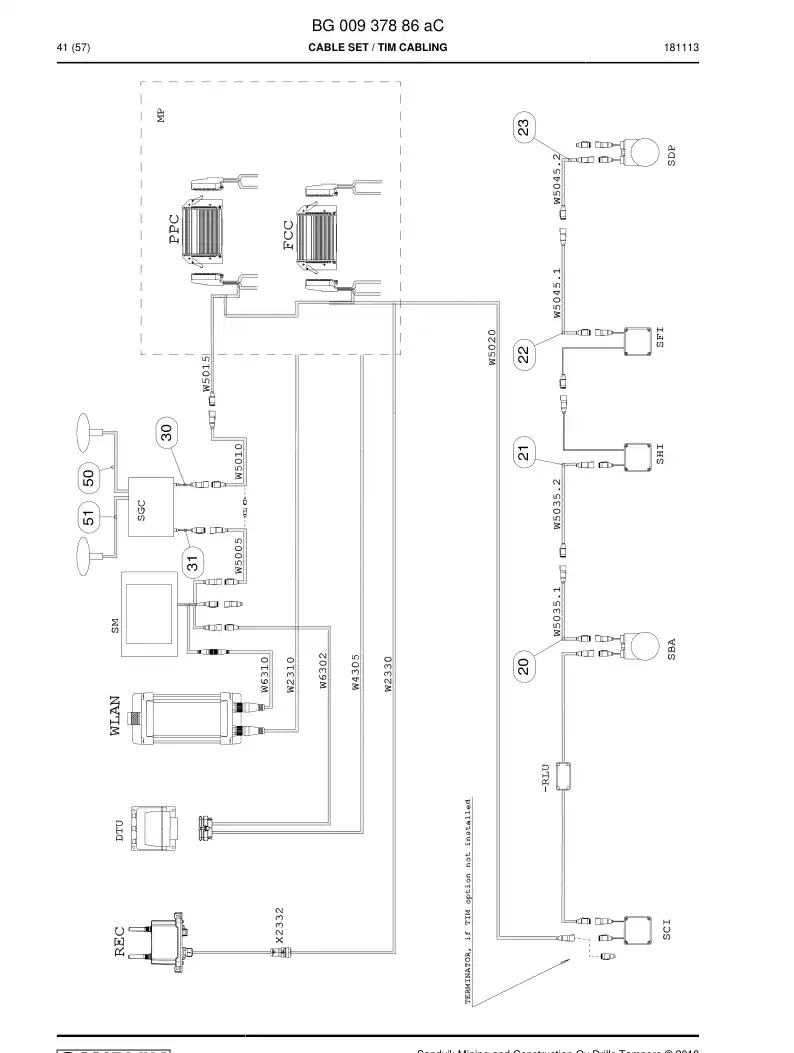 BG00937886a BG 009 378 86a Cable Set - Sandvik Technical Drawing