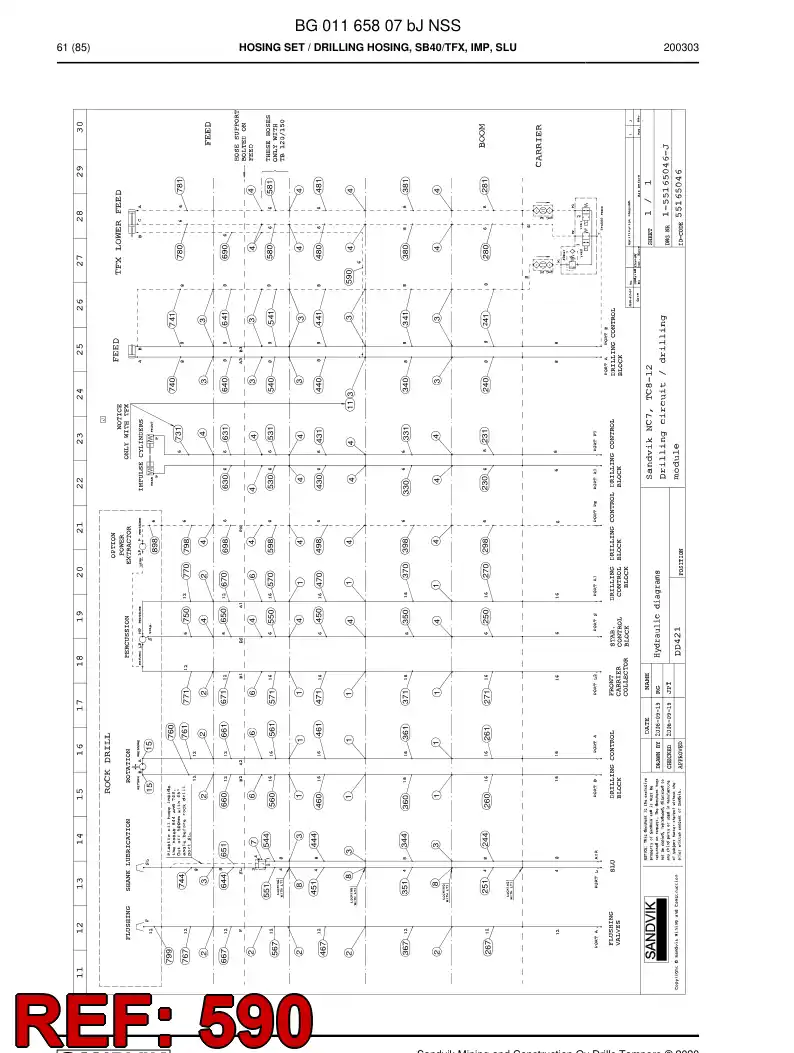 BG00939039a BG 009 390 39a Hose Assembly, Hydraulic - Sandvik Technical Drawing