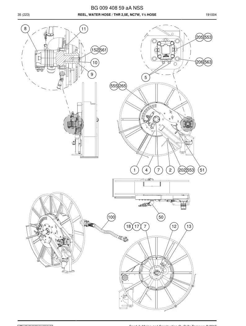 BG00940859a BG 009 408 59a Reel, Water Hose - Sandvik Technical Drawing