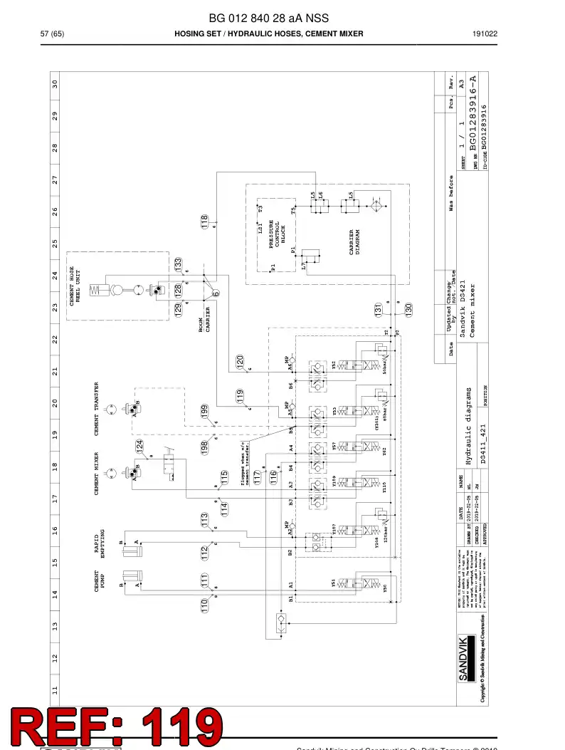 BG00941187a BG 009 411 87a Hose Assembly, Hydraulic - Sandvik Technical Drawing
