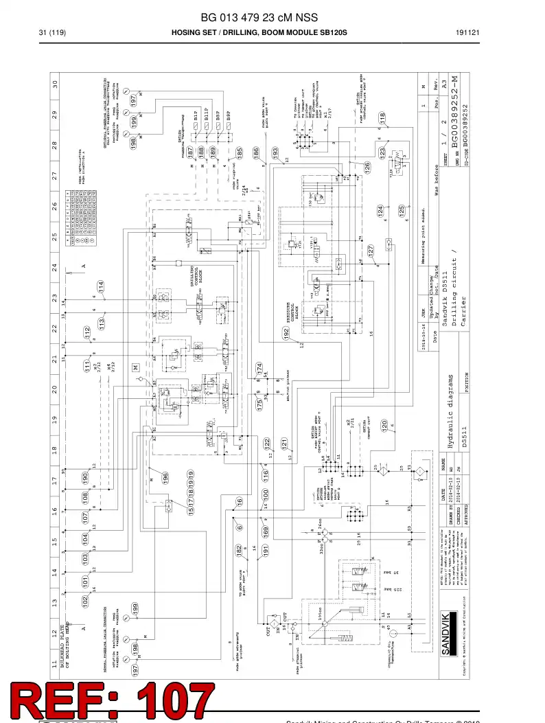 BG00941194a BG 009 411 94a Hose Assembly, Hydraulic - Sandvik Technical Drawing