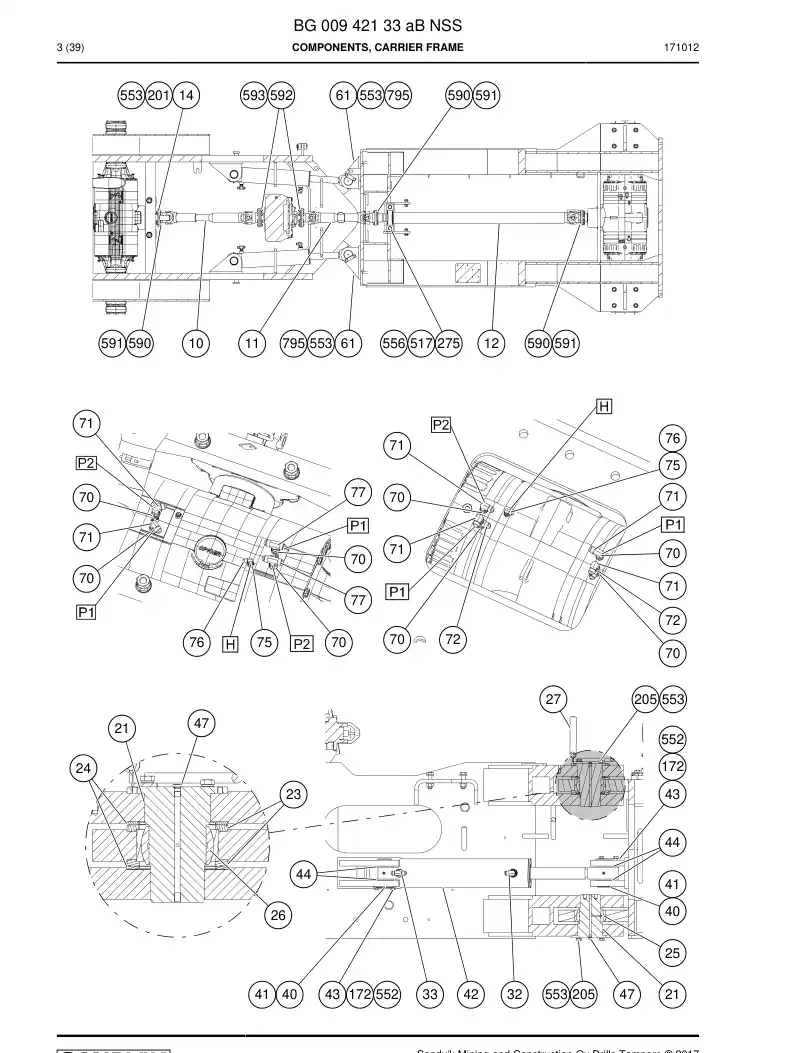 BG00942133a BG 009 421 33a Components, Carrier Frame - Sandvik Technical Drawing