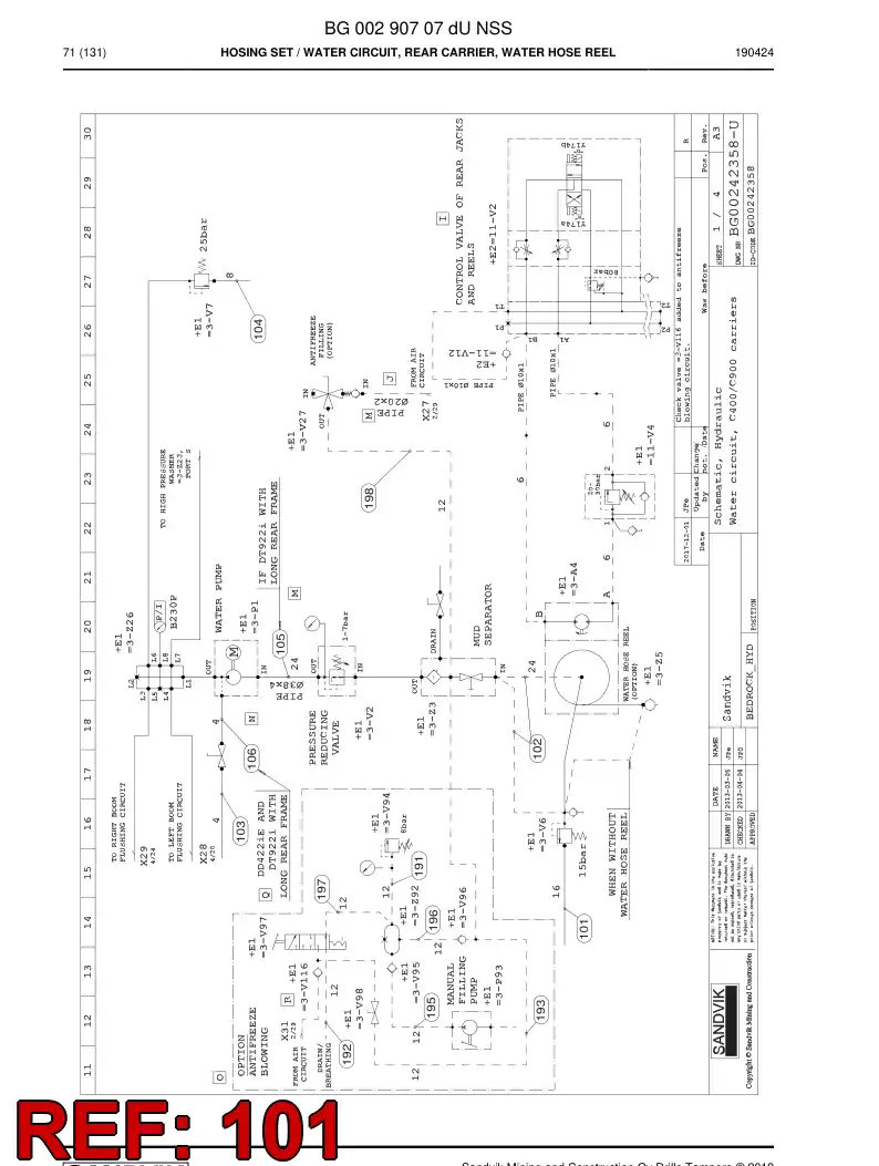 BG00947209b BG 009 472 09b Hose Assembly, Hydraulic - Sandvik Technical Drawing