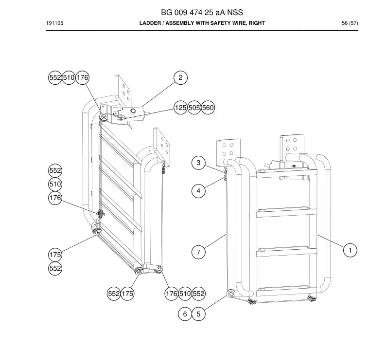 BG00947425a BG 009 474 25a Ladder - Sandvik Technical Drawing