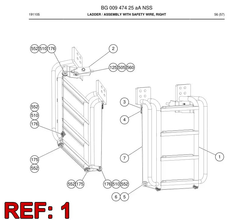 BG00948071a BG 009 480 71a Ladder - Sandvik Technical Drawing