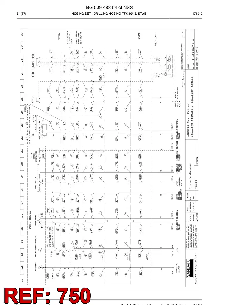 BG00948879b BG 009 488 79b Hose Assembly, Hydraulic - Sandvik Technical Drawing