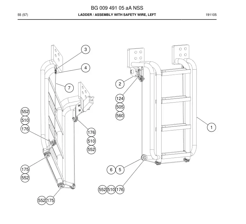 BG00949105a BG 009 491 05a Ladder - Sandvik Technical Drawing