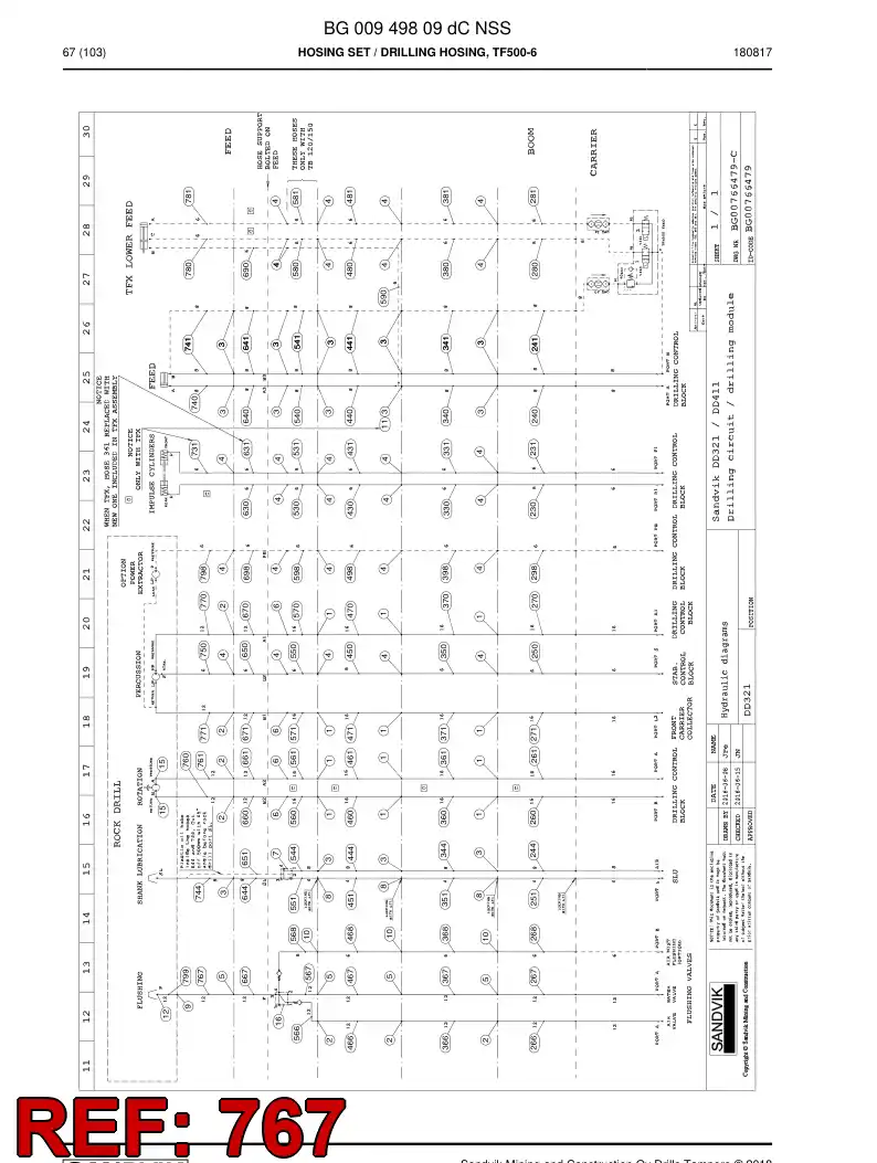 BG00951152b BG 009 511 52b Hose Assembly, Hydraulic - Sandvik Technical Drawing