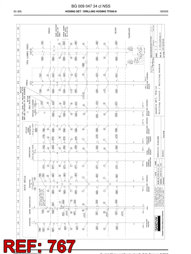 BG00951156a BG 009 511 56a Hose Assembly, Hydraulic - Sandvik Technical Drawing