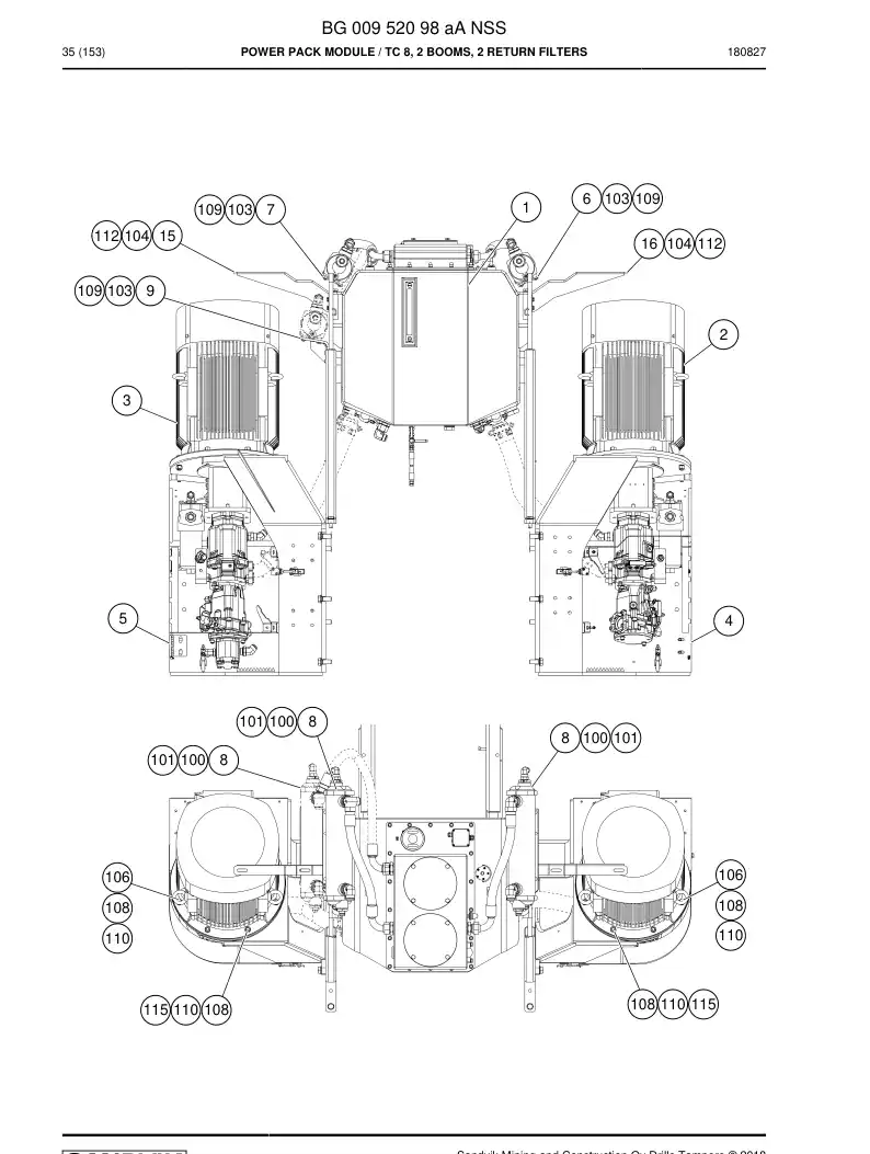 BG00952098a BG 009 520 98a Power Pack Module - Sandvik Technical Drawing