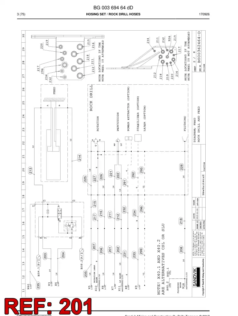 BG00953322a BG 009 533 22a Hose Assembly, Hydraulic - Sandvik Technical Drawing