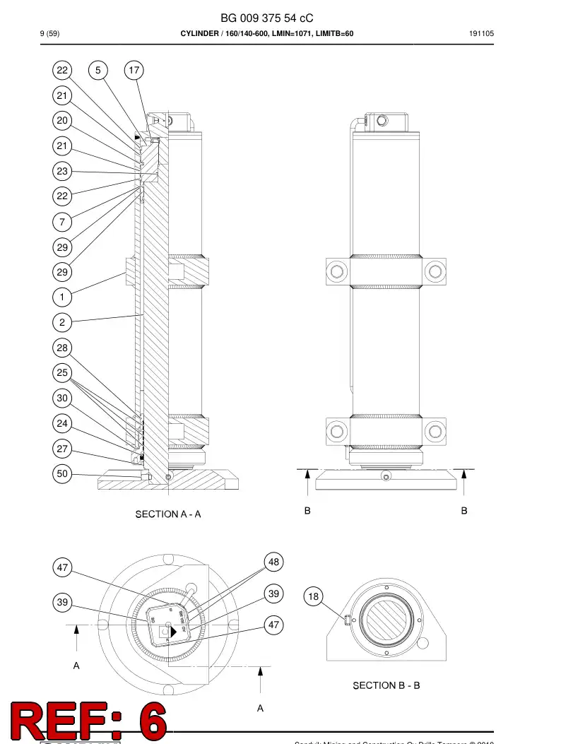 BG00953483a BG 009 534 83a Gland, Cylinder - Sandvik Technical Drawing