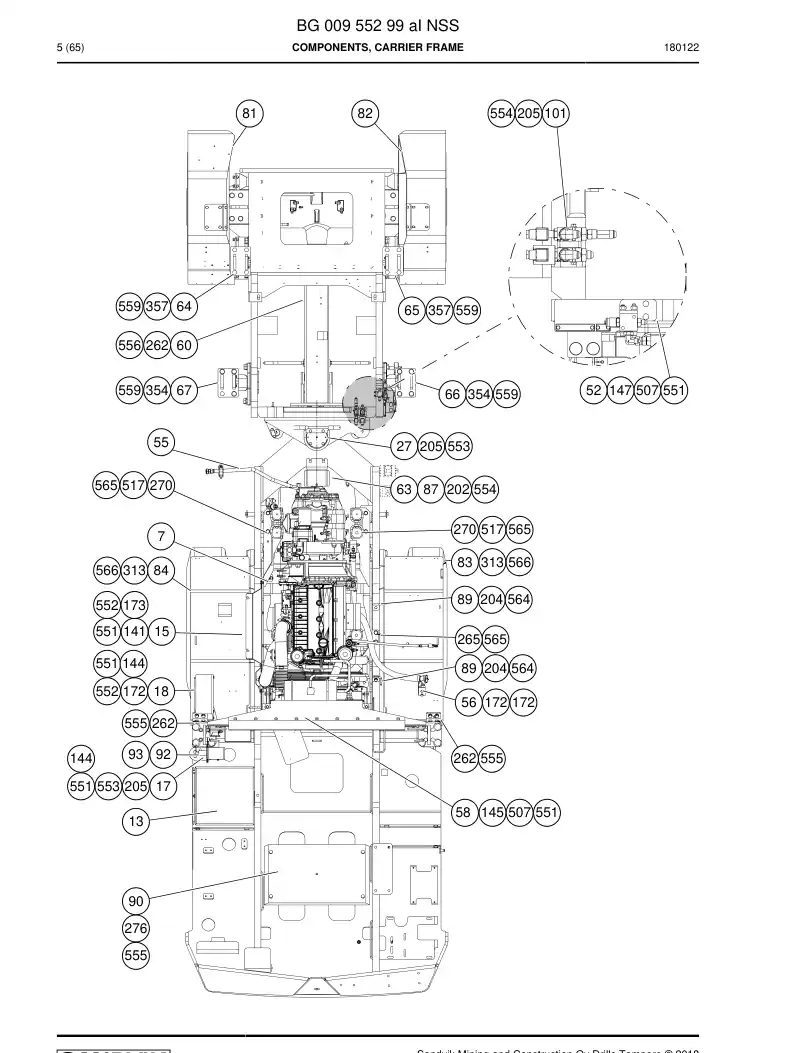 BG00955299a BG 009 552 99a Components, Carrier Frame - Sandvik Technical Drawing
