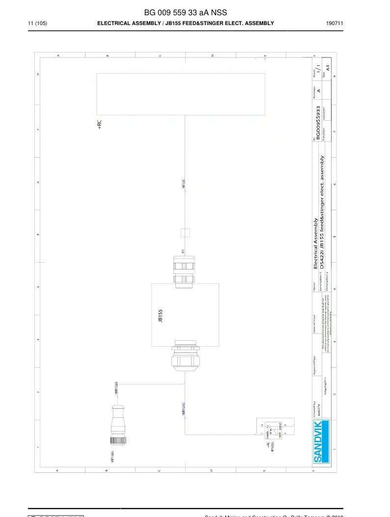 BG00955933a BG 009 559 33a Electrical Assembly - Sandvik Technical Drawing