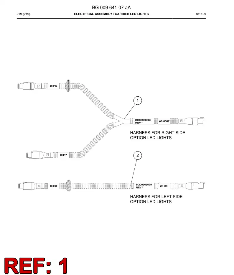 BG00960362a BG 009 603 62a Harness, Wiring - Sandvik Technical Drawing