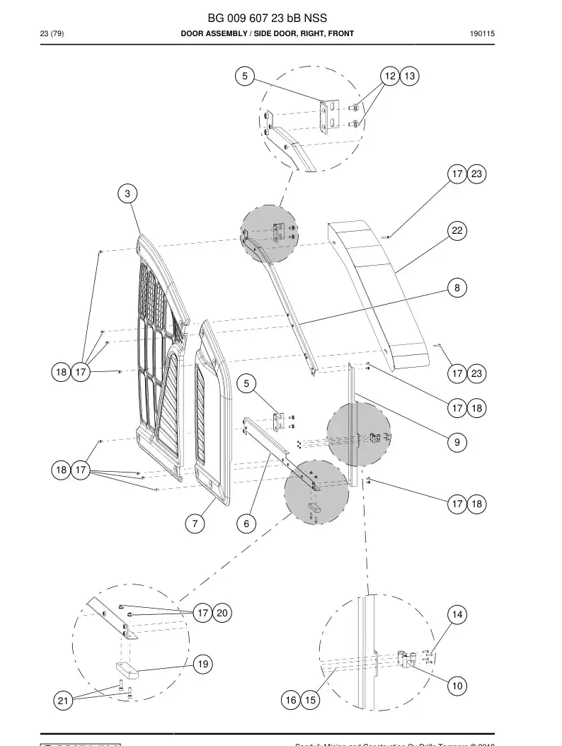 BG00960723c BG 009 607 23c Door Assembly - Sandvik Technical Drawing