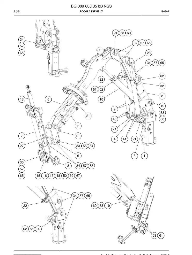 BG00960835b BG 009 608 35b Boom Assembly - Sandvik Technical Drawing
