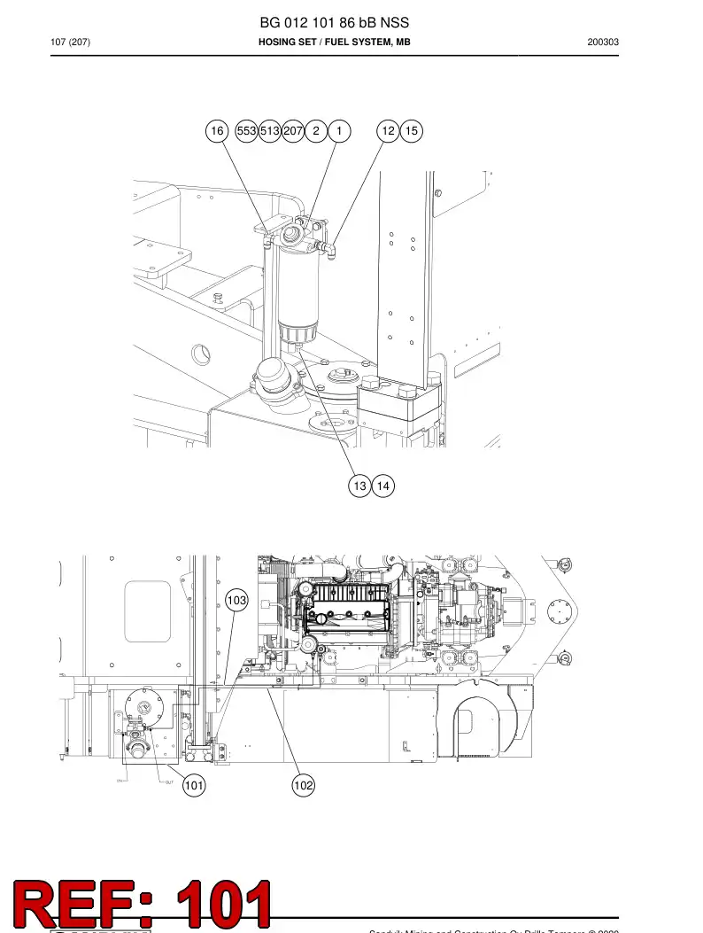 BG00960966b BG 009 609 66b Hose Assembly, Fuel - Sandvik Technical Drawing