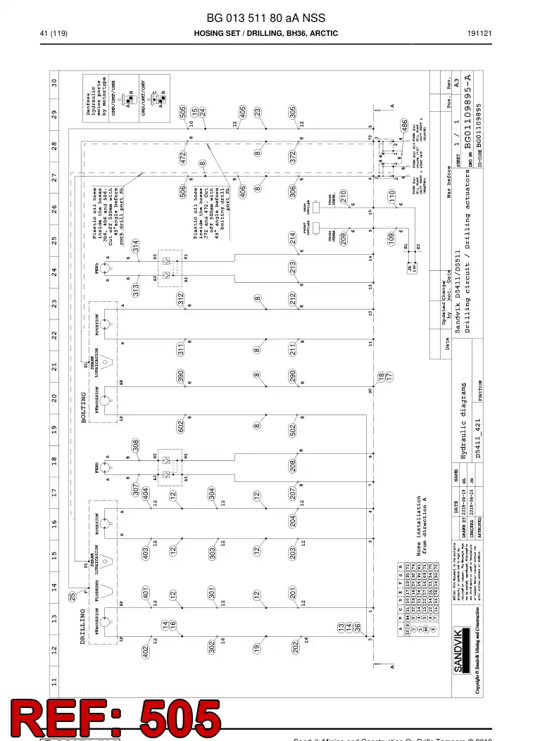 BG00960993b BG 009 609 93b Hose Assembly, Hydraulic - Sandvik Technical Drawing