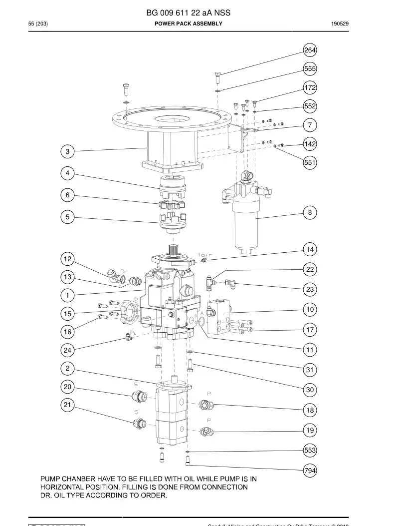 BG00961122a BG 009 611 22a Power Pack Assembly - Sandvik Technical Drawing