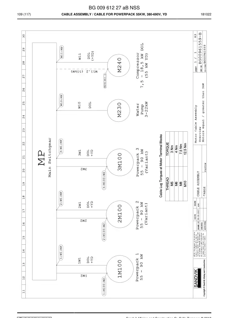 BG00961227b BG 009 612 27b ASSEMBLY DE CABLE - Sandvik Technical Drawing