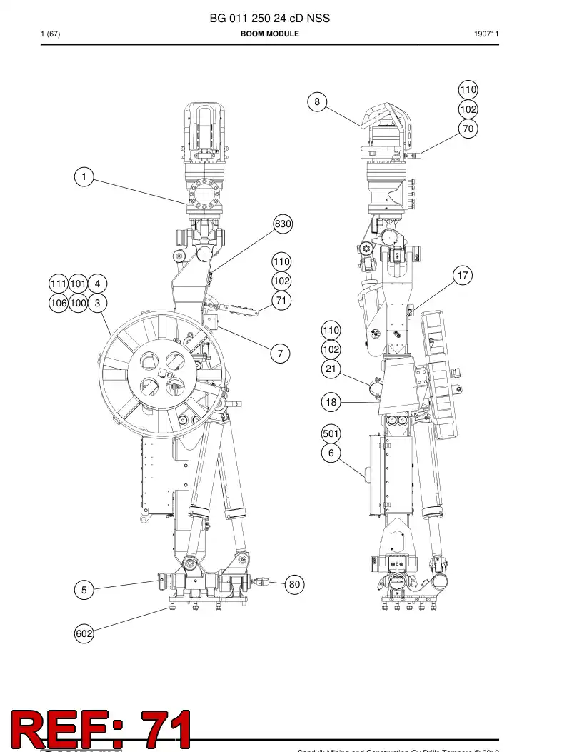 BG00961455a BG 009 614 55a Hose Support Assembly - Sandvik Technical Drawing