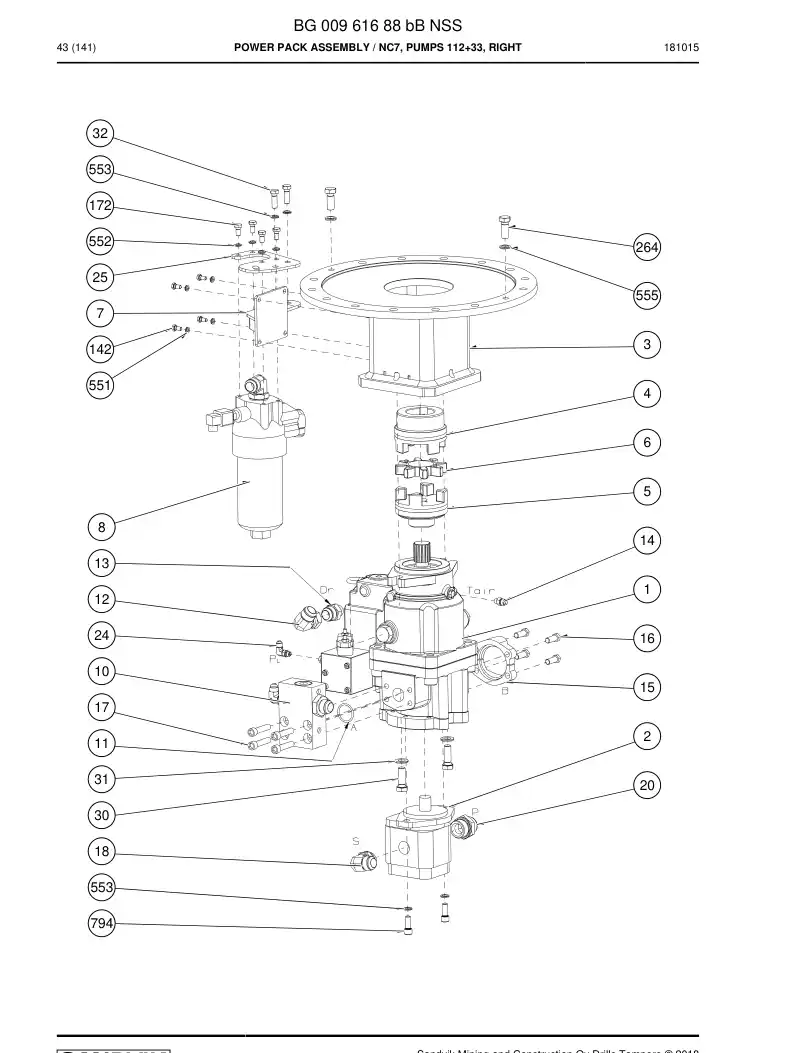 BG00961688b BG 009 616 88b Power Pack Assembly - Sandvik Technical Drawing