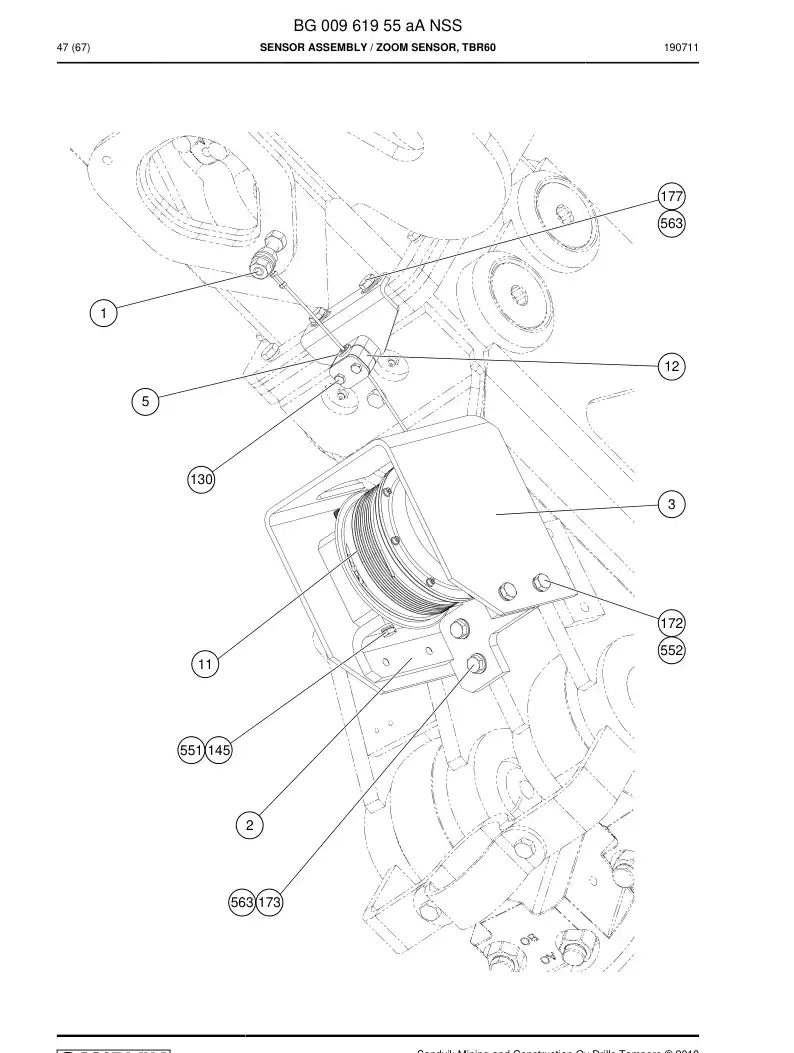 BG00961955a BG 009 619 55a Sensor Assembly - Sandvik Technical Drawing