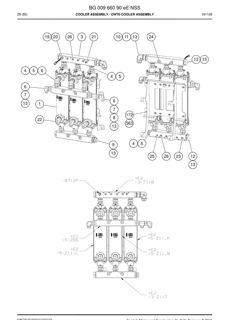 BG00966090e BG 009 660 90e Cooler assembly - Sandvik Technical Drawing