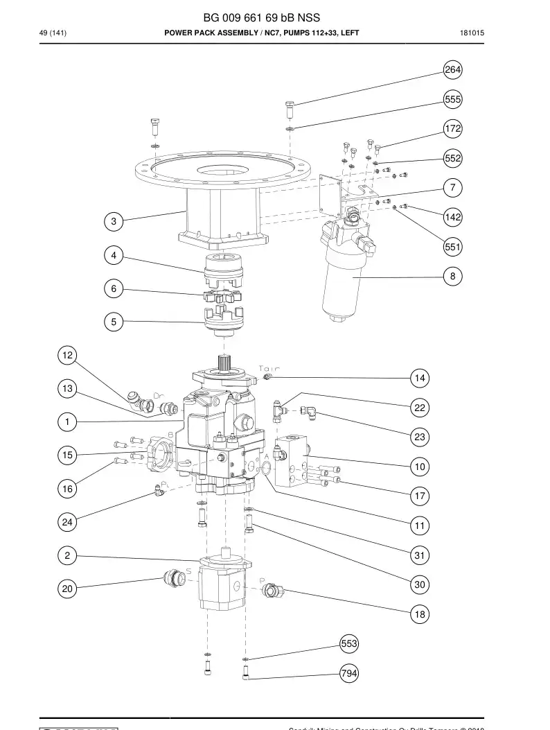 BG00966169b BG 009 661 69b Power Pack Assembly - Sandvik Technical Drawing