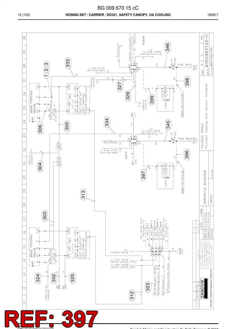 BG00967073a BG 009 670 73a Hose Assembly, Hydraulic - Sandvik Technical Drawing