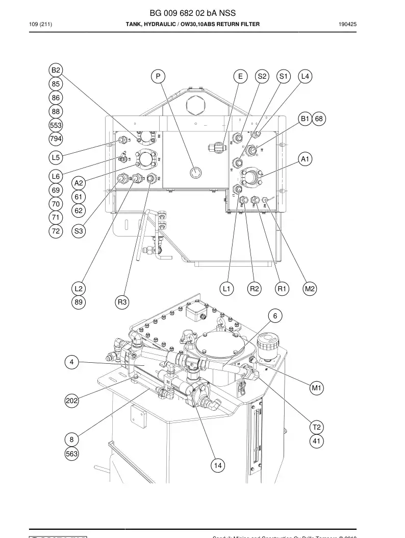 BG00968202b BG 009 682 02b Tank, Hydraulic - Sandvik Technical Drawing